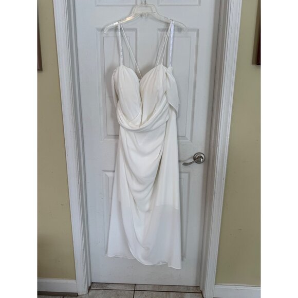 City Chic White Draped Dress Cross Back Straps Sweetheart Neckline Sheer Bridal - Picture 15 of 16